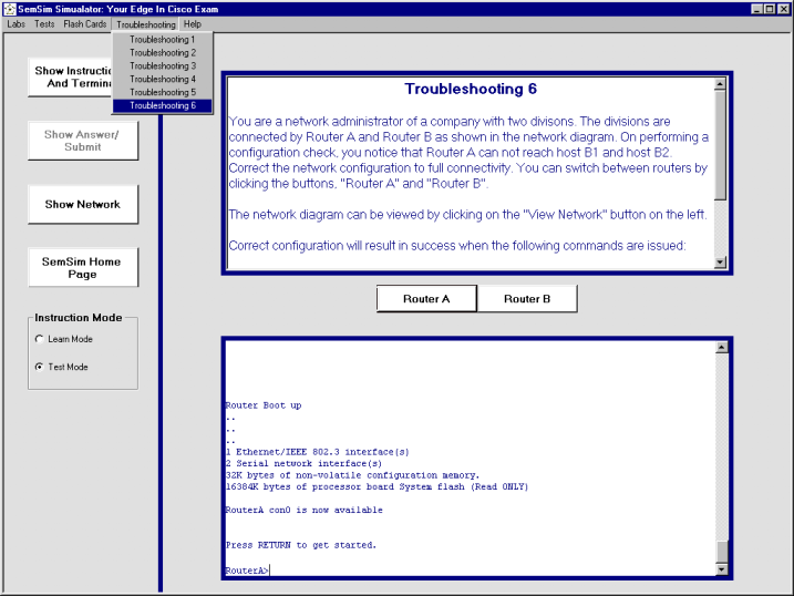 Screenshot of SemSim CCNA Test Router Simulator